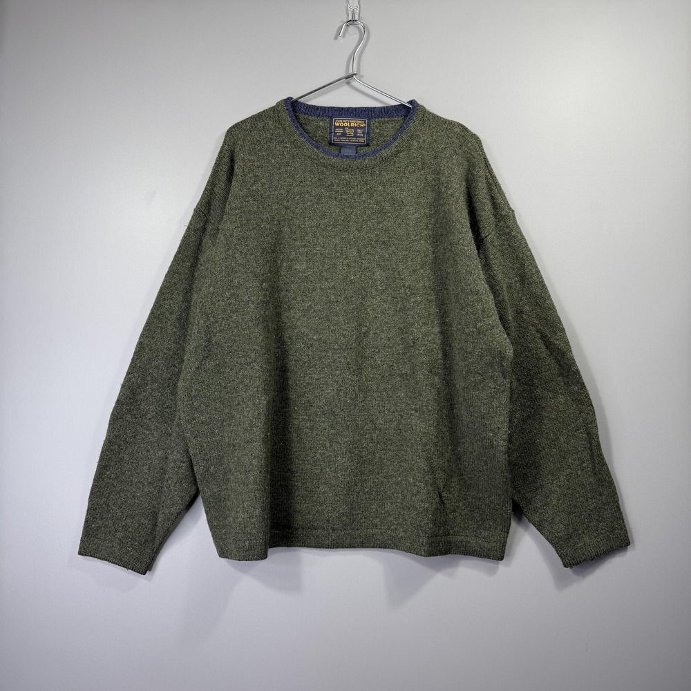 Woolrich Sweater Mens XL Green Wool Knit Crewneck Heavy Pullover Winter